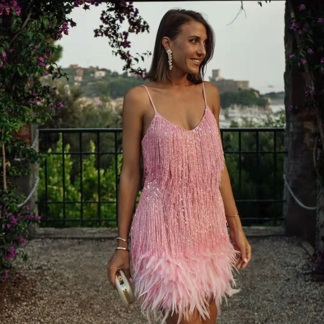 Sequins Feather Mini Dress
