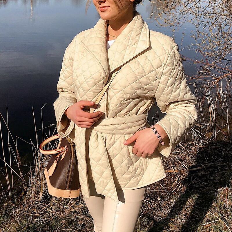 Padded Parkas Belted Lapel Coat
