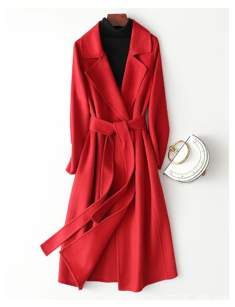 Slim Fit Lace-up Woolen Coat