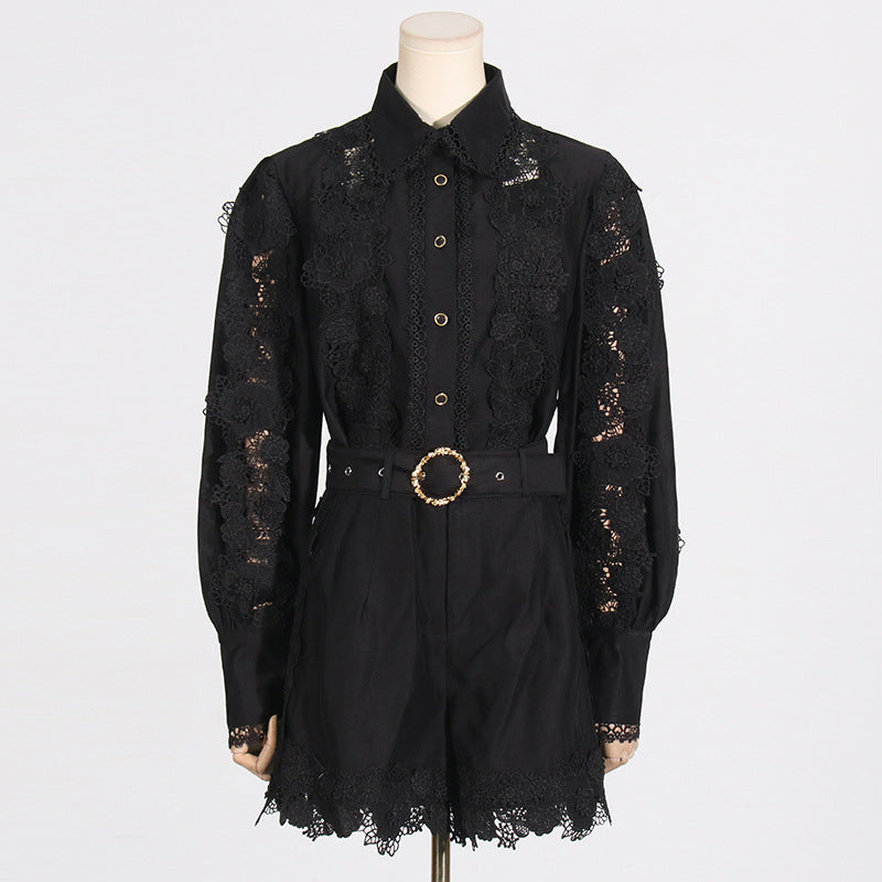 Lace Shirt Shorts Suit Women