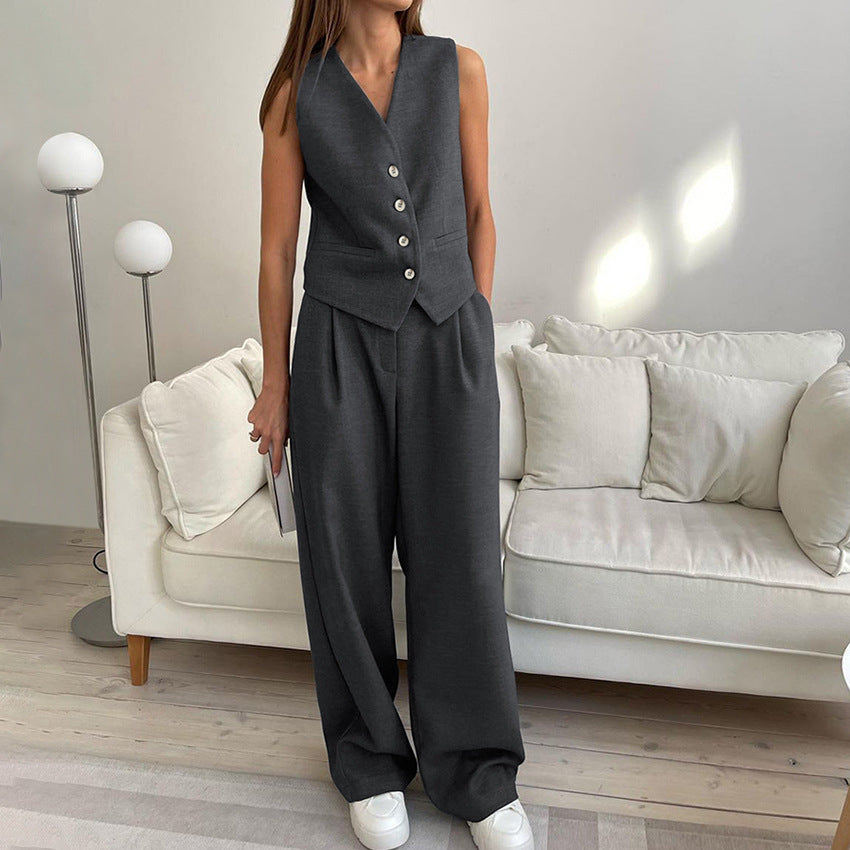 V-neck Sleeveless Vest Suit