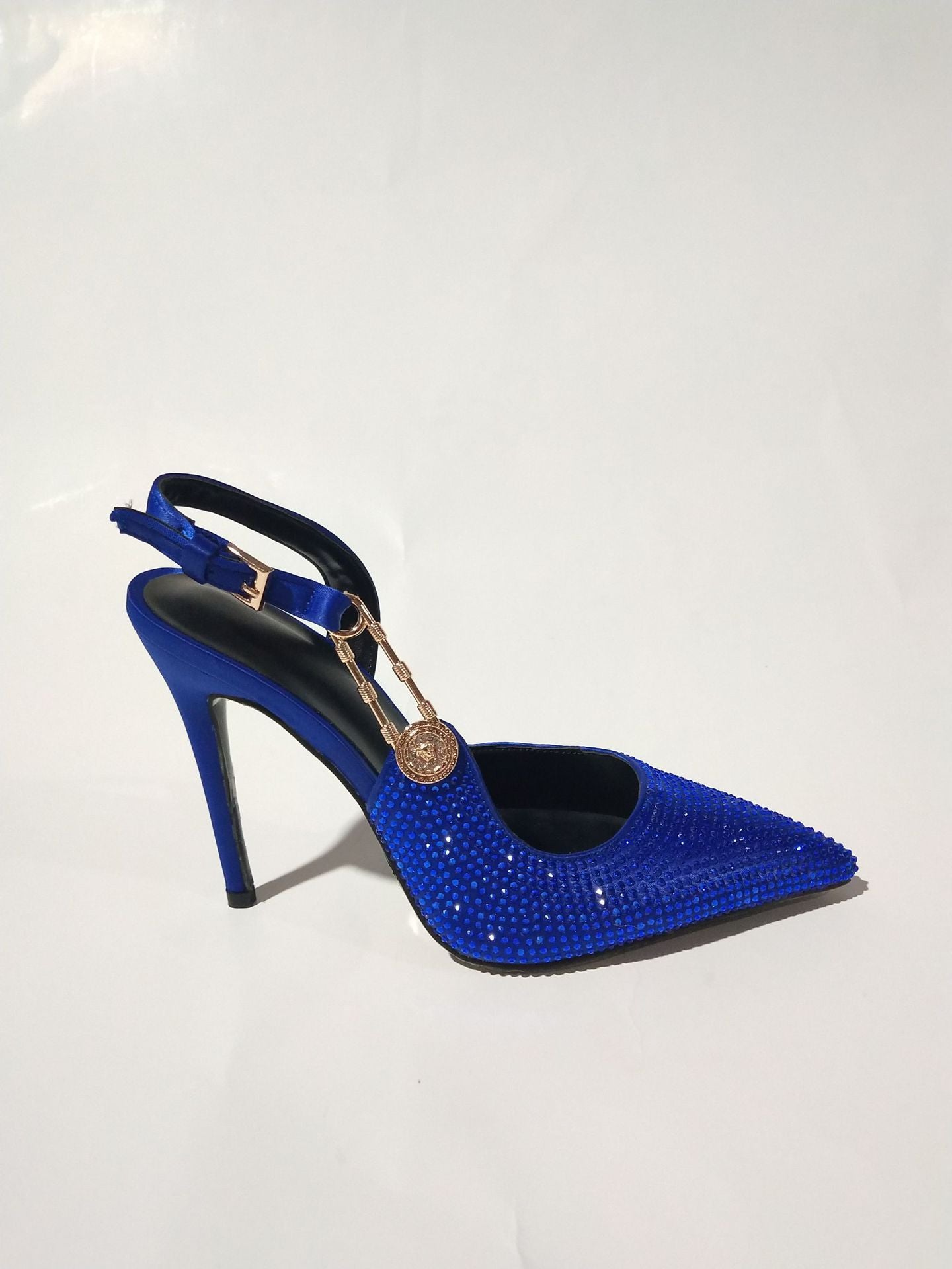 Rhinestone Pointed Toe Strap Heels