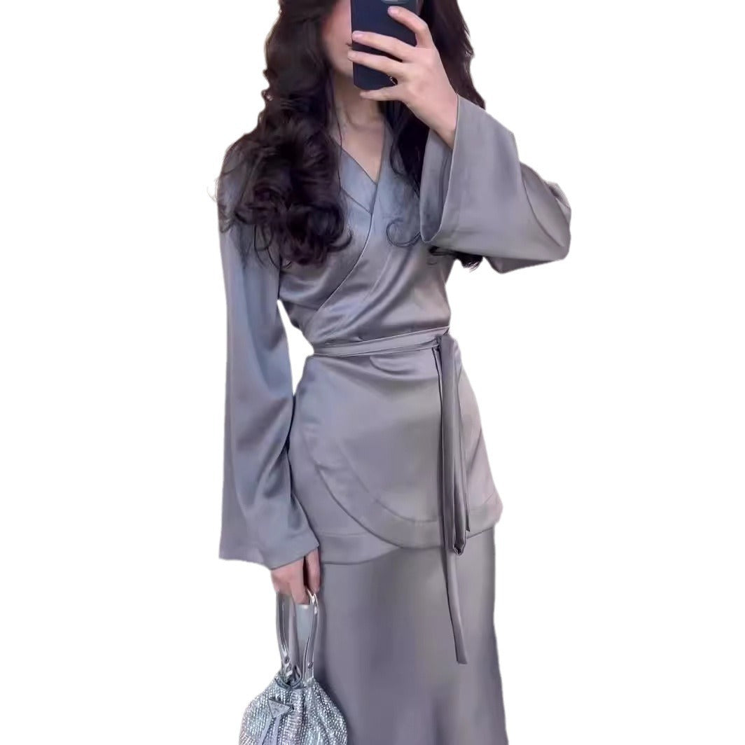 Satin Patchwork Long Dress