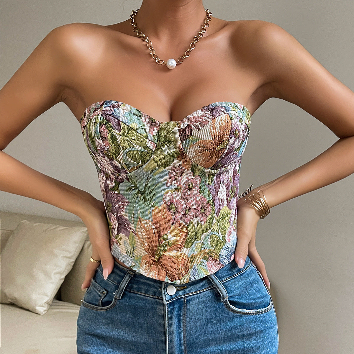 Vest Top With Back-tied Corsett