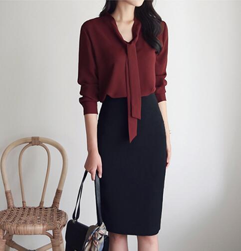 Long-sleeved Bow Ribbon Blouse