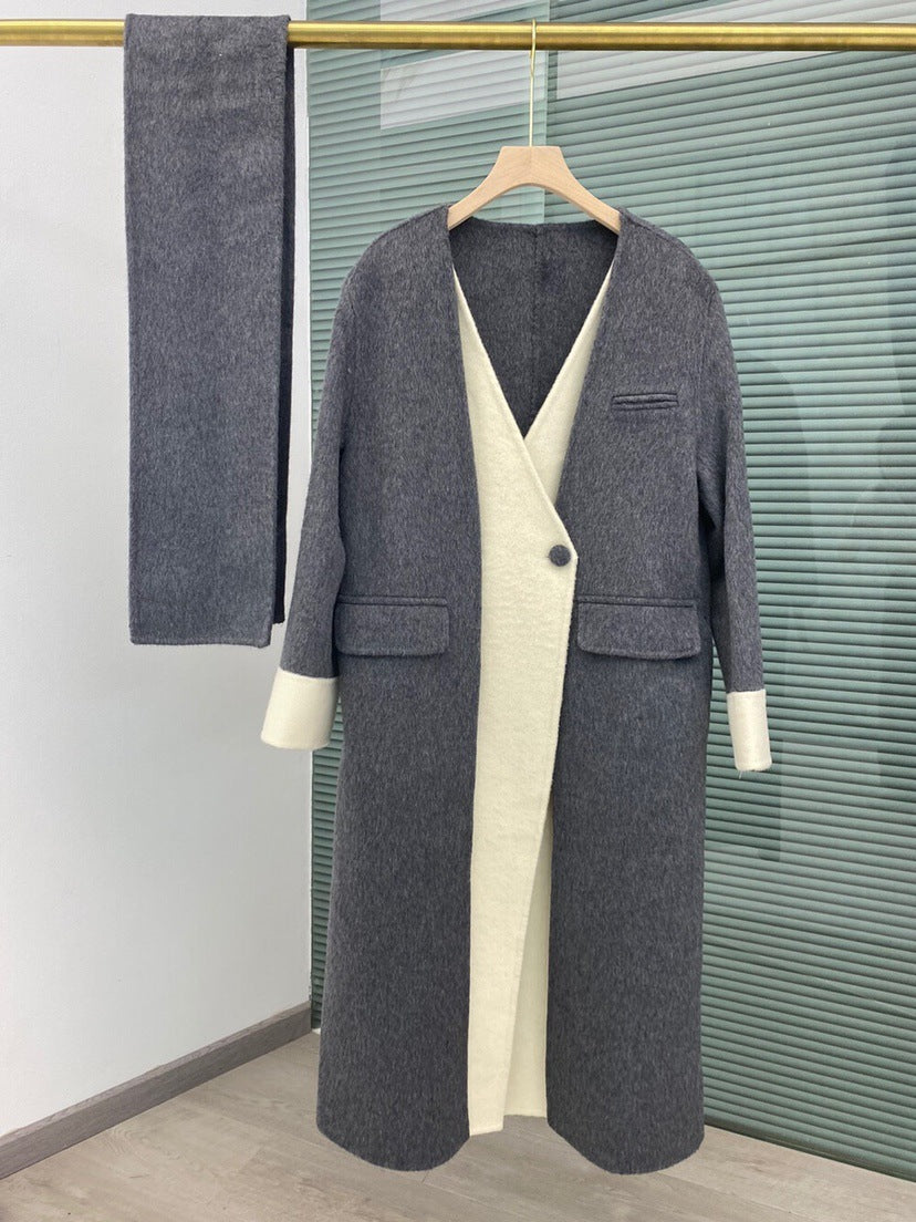 Wool V-neck Reversible Woolen Coat