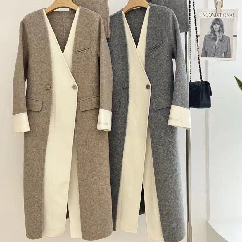 Wool V-neck Reversible Woolen Coat
