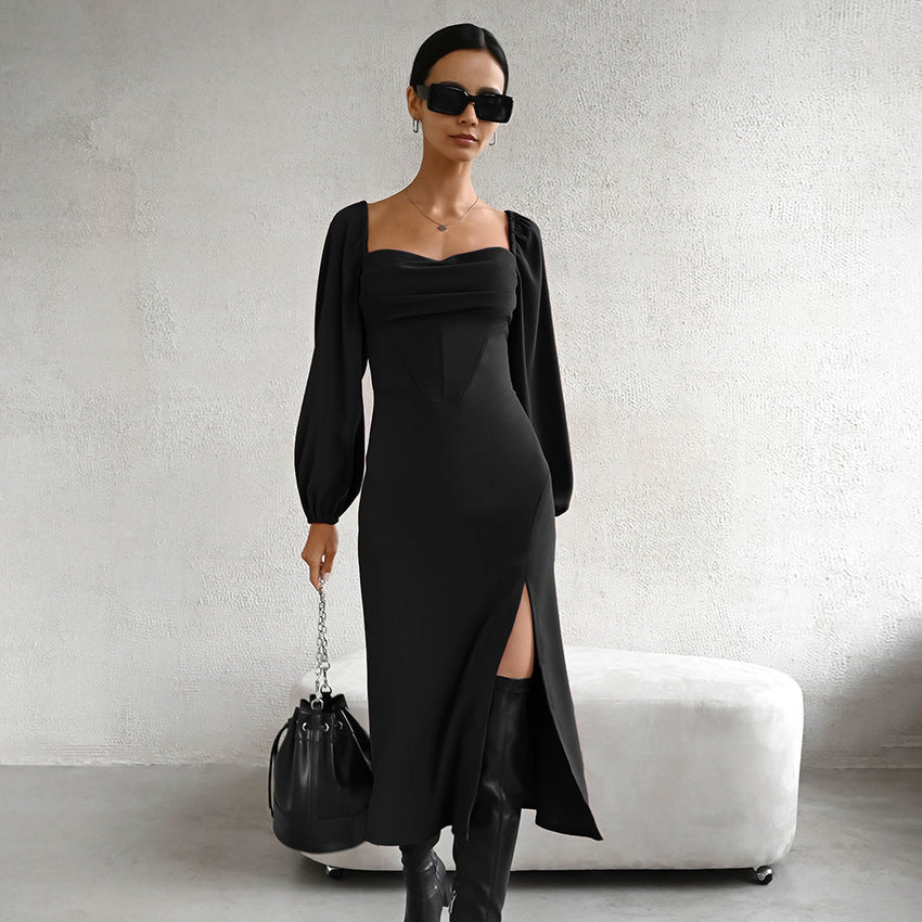Square Collar Puff Sleeve Dress