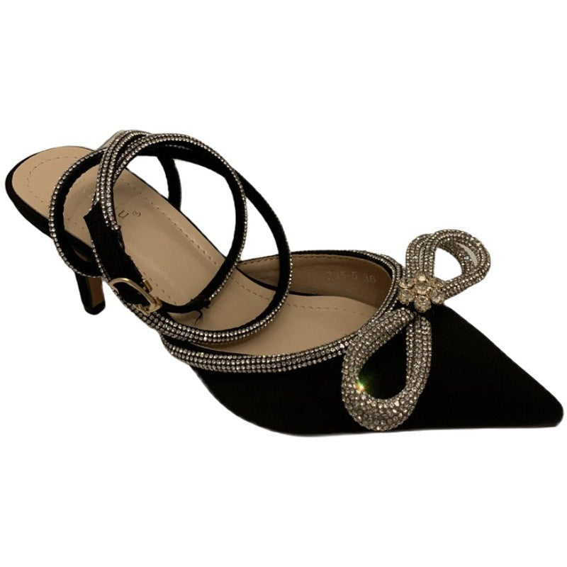 Rhinestone Bow Pointed High Heels