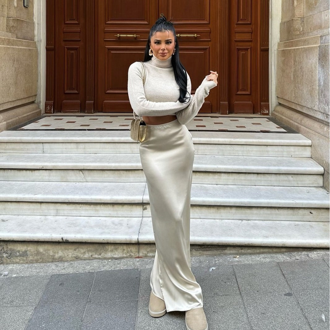 Socialite Autumn Solid Color Slim Fit Long Dress