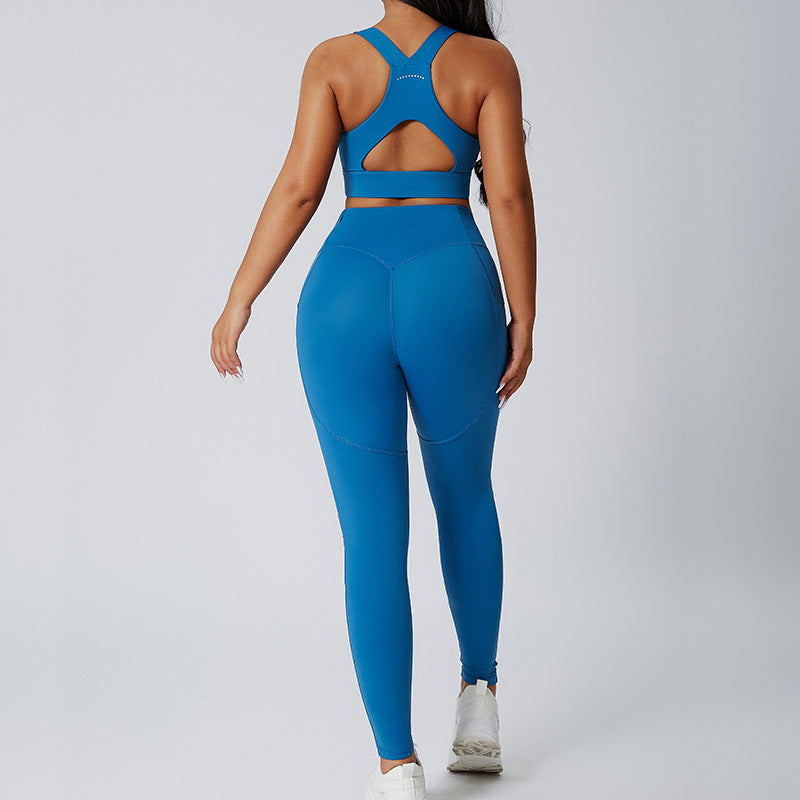 Slim fit Skinny Gym exercise suit from M Chic Boutique, shown in black activewear with a close-up of the fabric and fit.