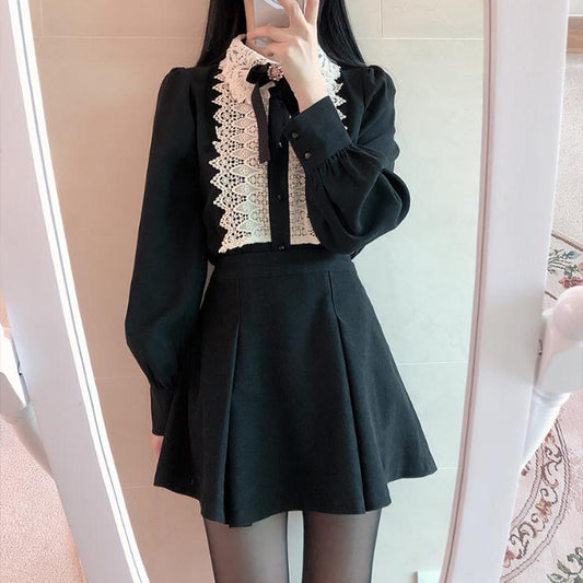 Lace Bow Elegant Long Sleeve Dress