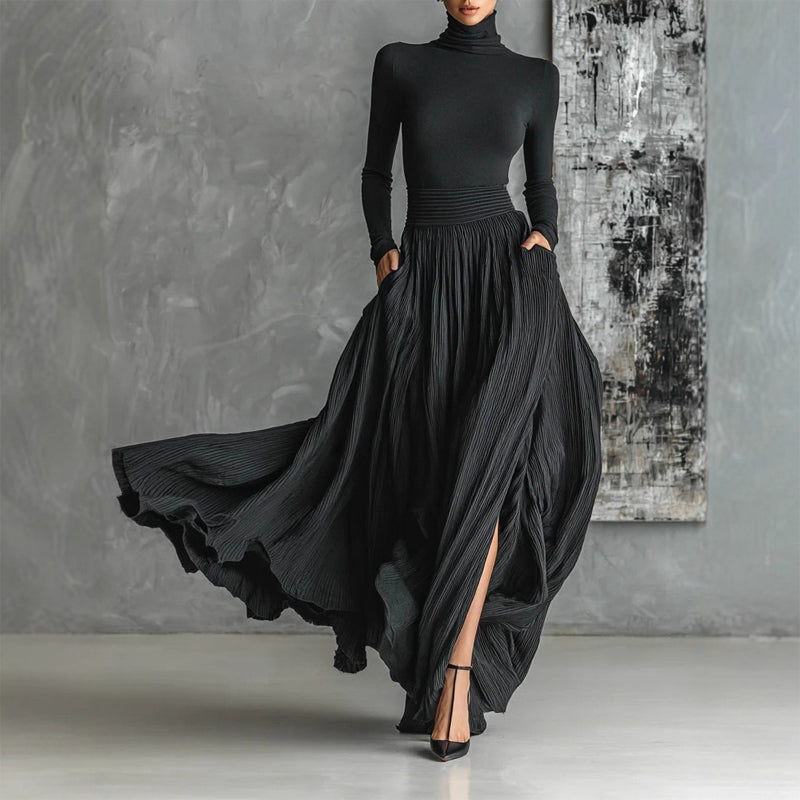 High-neck 2 piece set dress in a stylish design from M Chic Boutique, featuring a fitted top and flowing skirt.