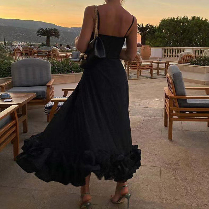 Fashion Suspenders Large Flower Swing Dress