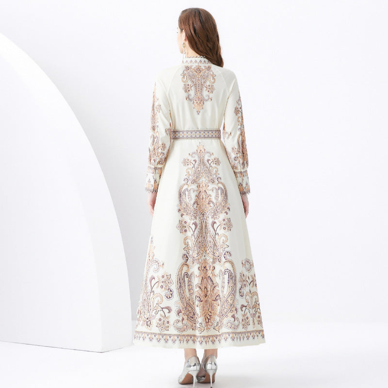 Vintage Court Style Printed Dress
