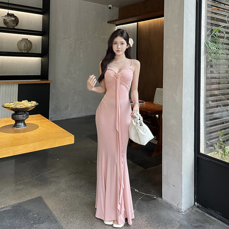 Rose Three-dimensional Flower Sling Dress