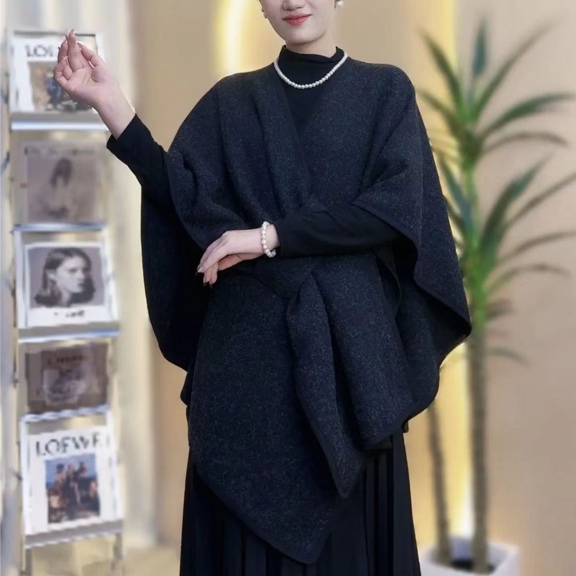 Fur Knitted Cardigan Cape And Shawl