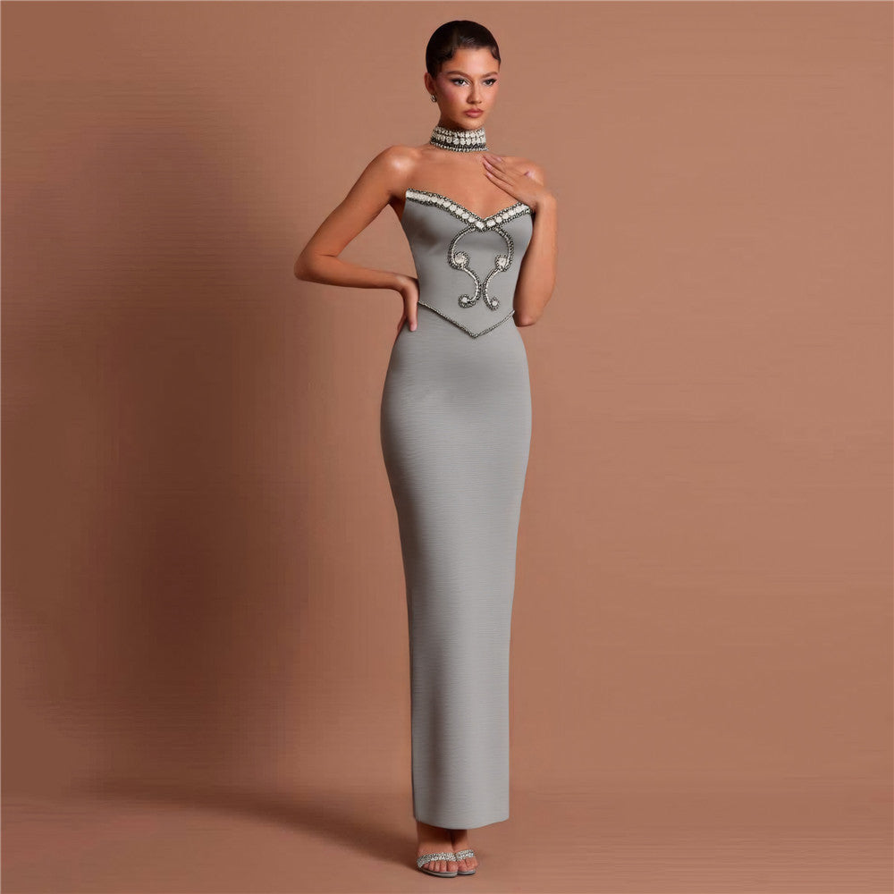 Rhinestone Tube Top Bandage One-piece Dress