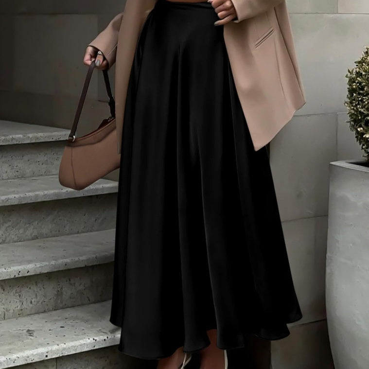 Elegant plus size high waist long skirt in solid color, designed for women by M Chic Boutique.