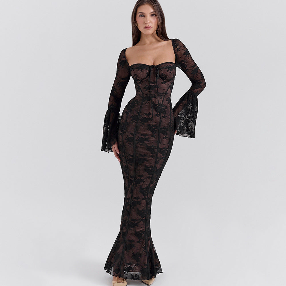 Flared sleeve lace tube top dress in white, showcasing intricate lace detailing and a fitted silhouette from M Chic Boutique.