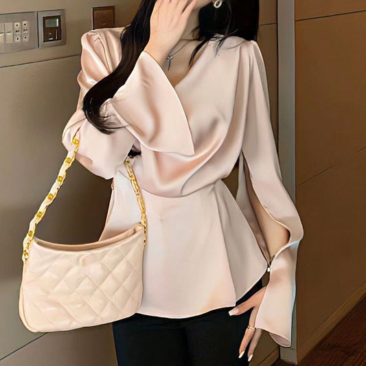 Irregular Bell Sleeve Satin Shirt