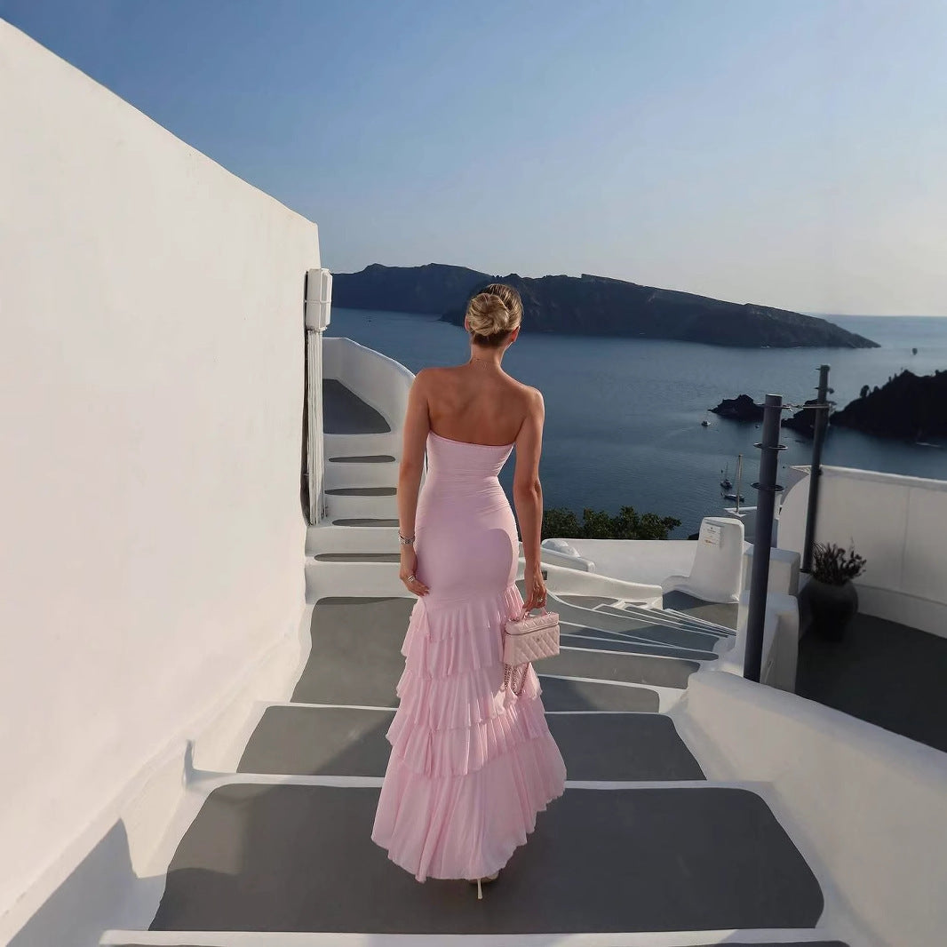 Pleated Slim Fit Patchwork Split Dress