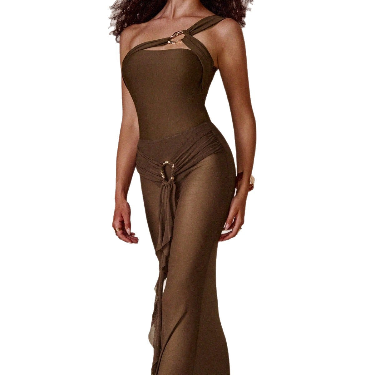 M Chic Boutique one-piece swimsuit set in vibrant colors with stylish cutouts and adjustable straps, perfect for summer.