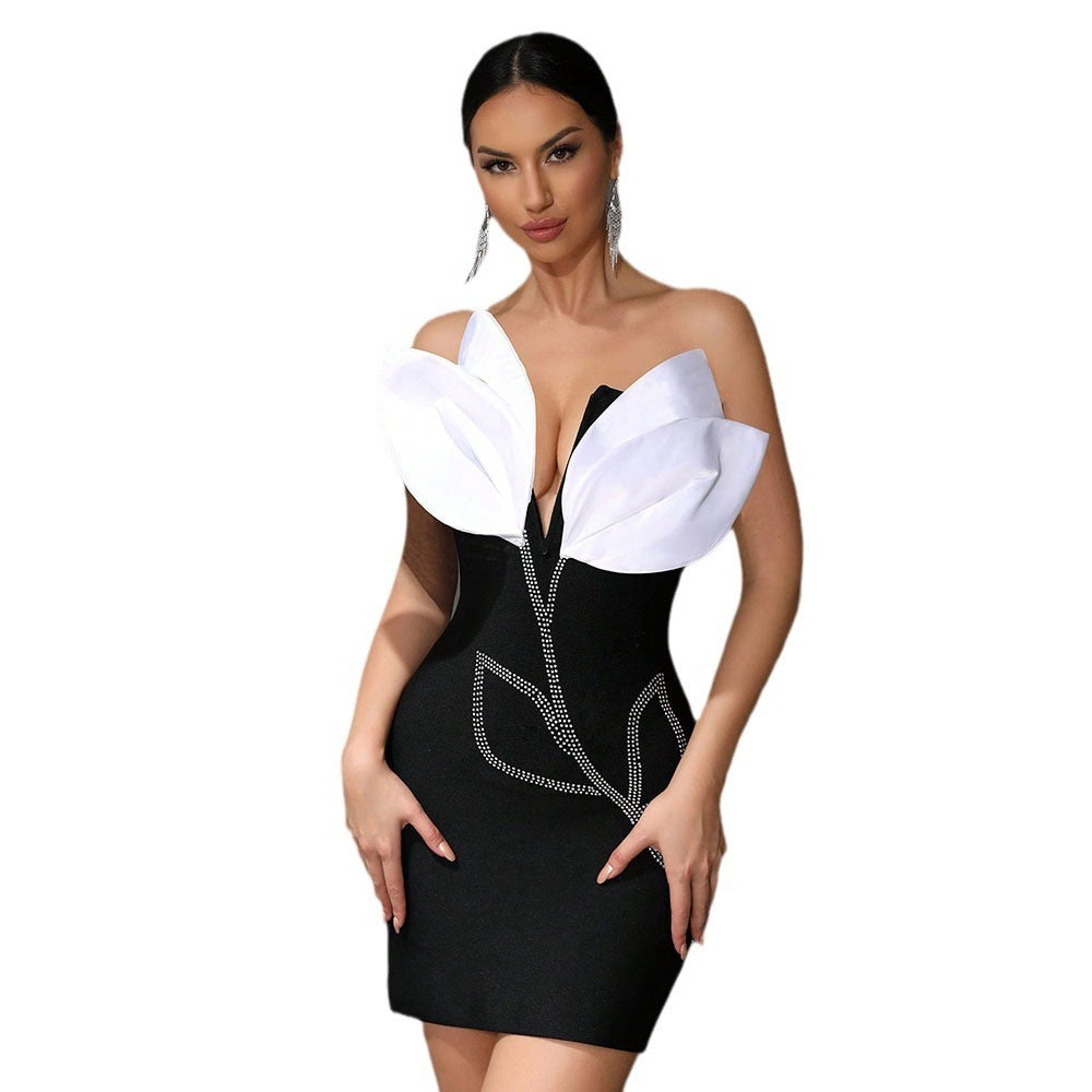 Sexy One-shoulder Sleeveless Flower Bandage Dress
