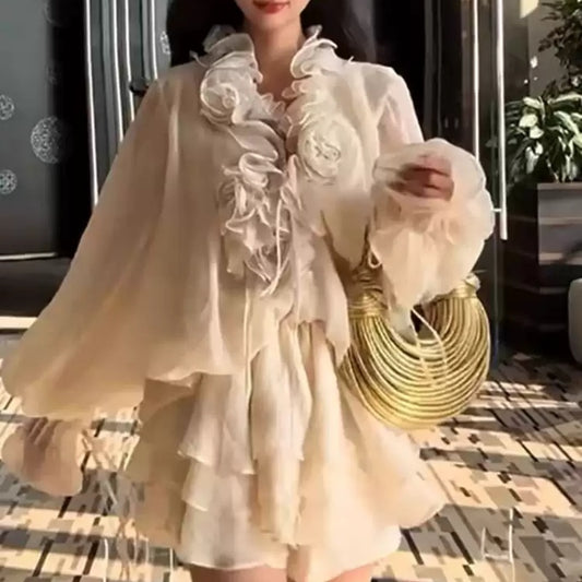 French Style Stand-up Collar Puff Sleeve Shirt