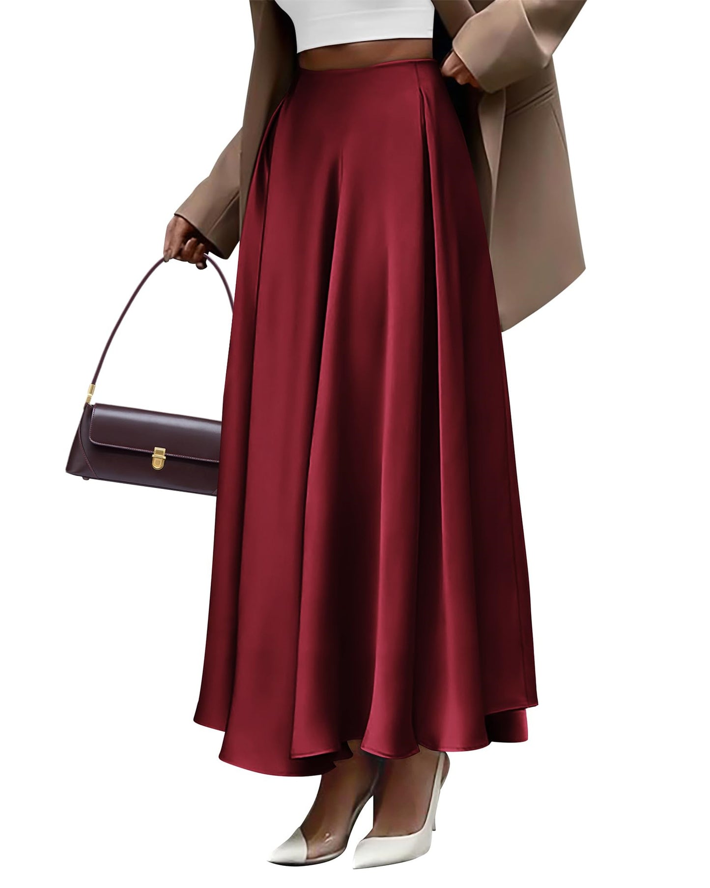 Elegant plus size solid color high waist long skirt for women by M Chic Boutique, showcasing a flowing design and comfortable fit.