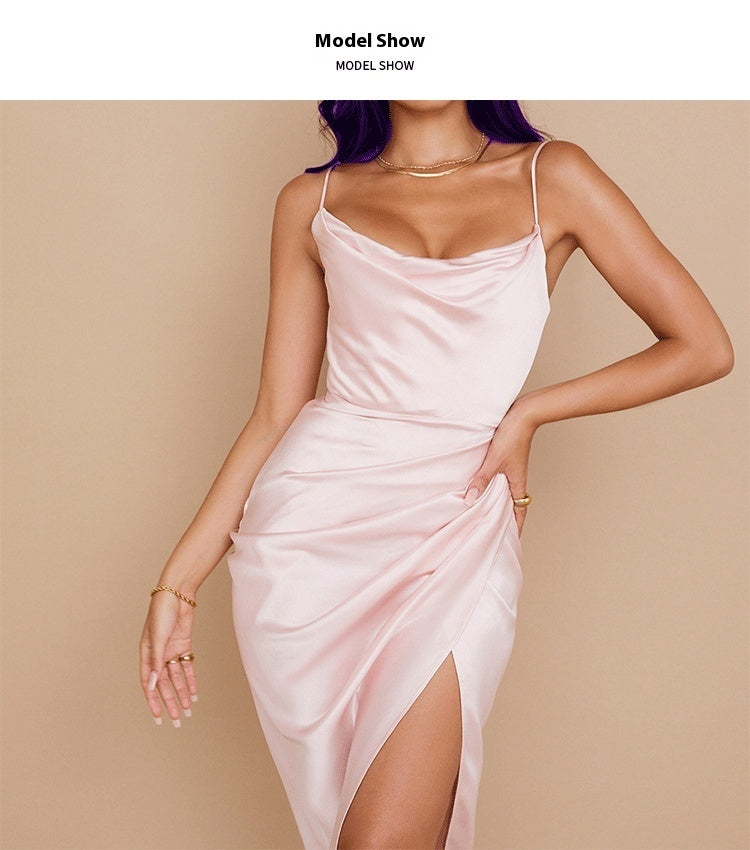Sexy Slit Satin European Dress