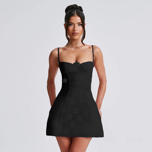 Three-dimensional Flower Suspender Dress