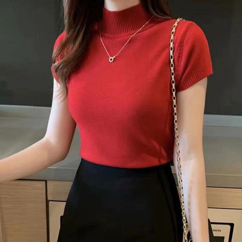 Short sweater with high neck
