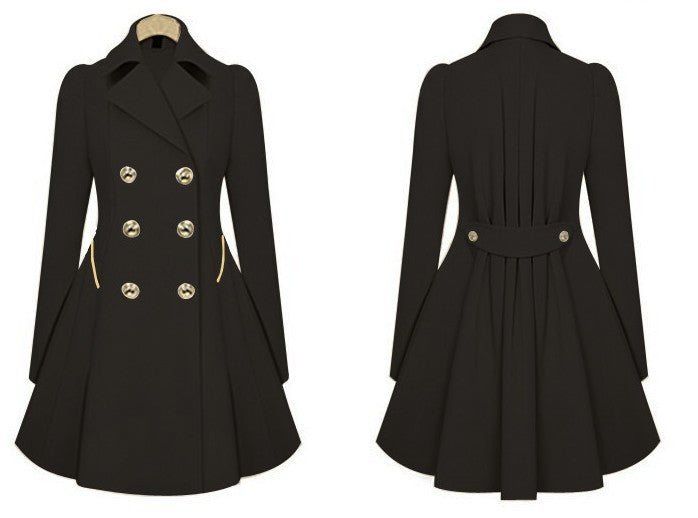 Fold Over Collar  Double Breasted  Plain Coat