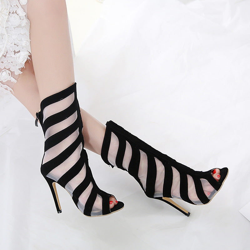 Cool boots fish mouth high heel