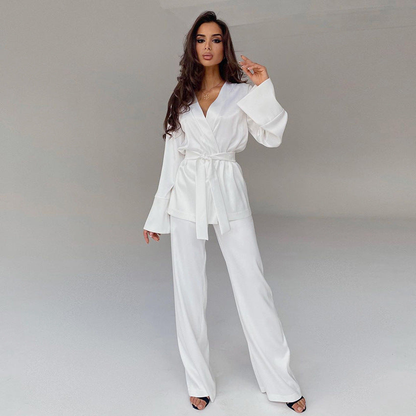 Ice Silk Robe Blouse And Pants Pajamas