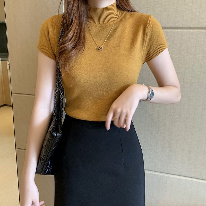 Short sweater with high neck