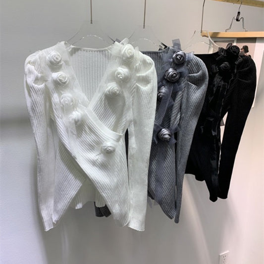 Lace Three-dimensional Rose Sweater