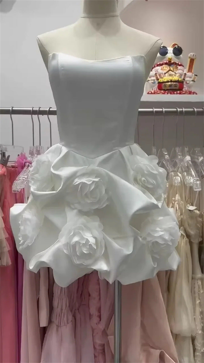 Tube Top Three-dimensional Flower Dress