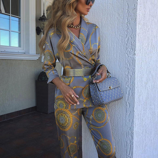 Printed lace suit two-piece