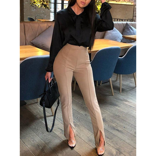 Solid color high waist pants