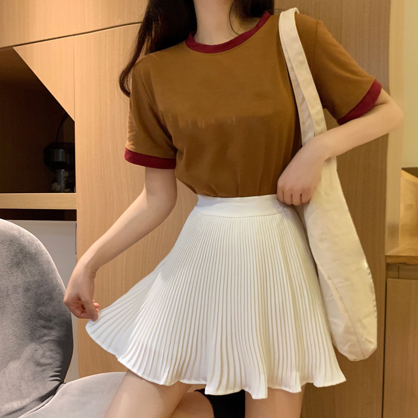 High waist slim white a-line skirt