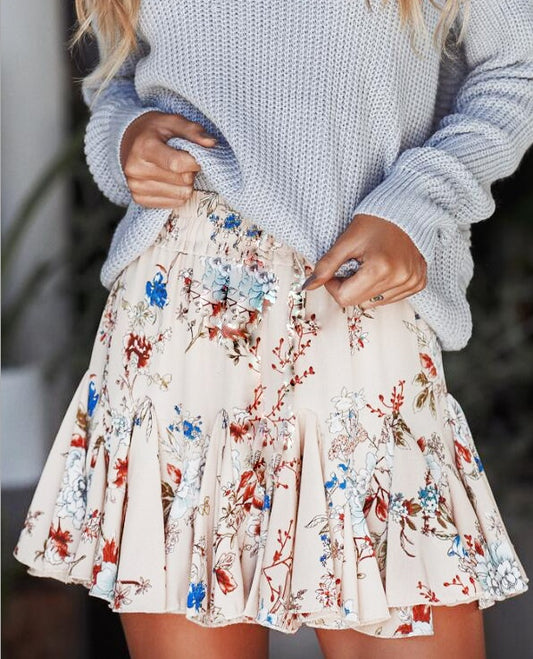 Floral Print Wrapped Mini Skirt