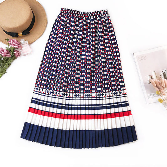 Striped Floral Slim A-Line Skirt