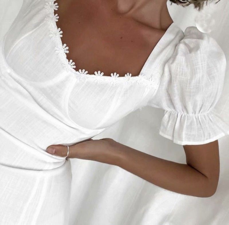Square Neck Short-Sleeved Flower Dress