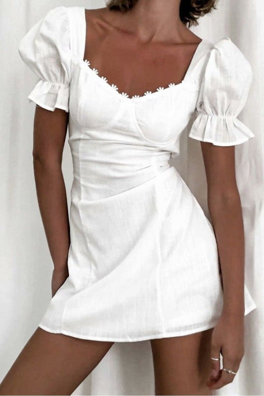 Square Neck Short-Sleeved Flower Dress