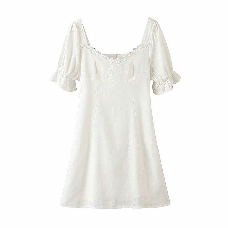Square Neck Short-Sleeved Flower Dress