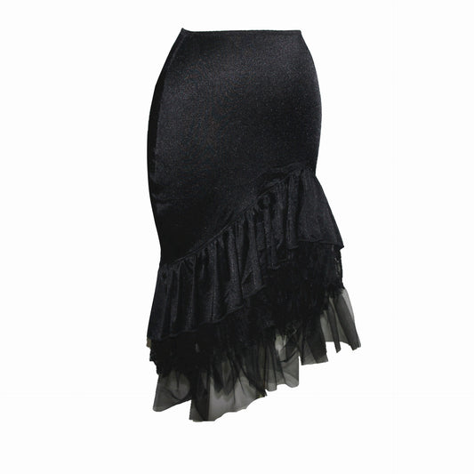 Solid Color Lace Fine Mesh Fishtail Skirt