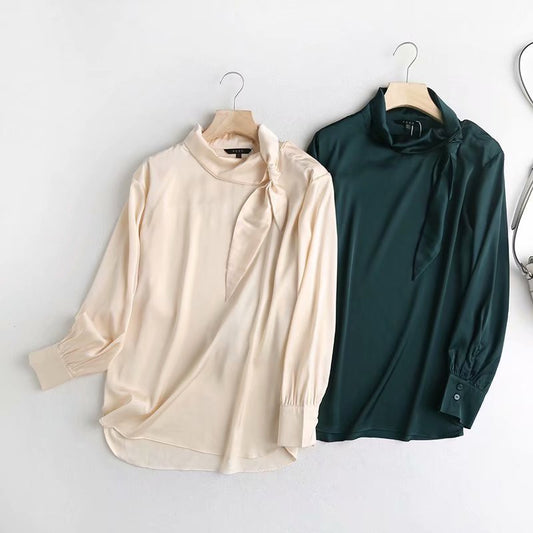 Simple Silk Stand Up Collar Blouse