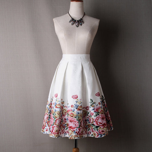 High waist positioning printed midi skirt
